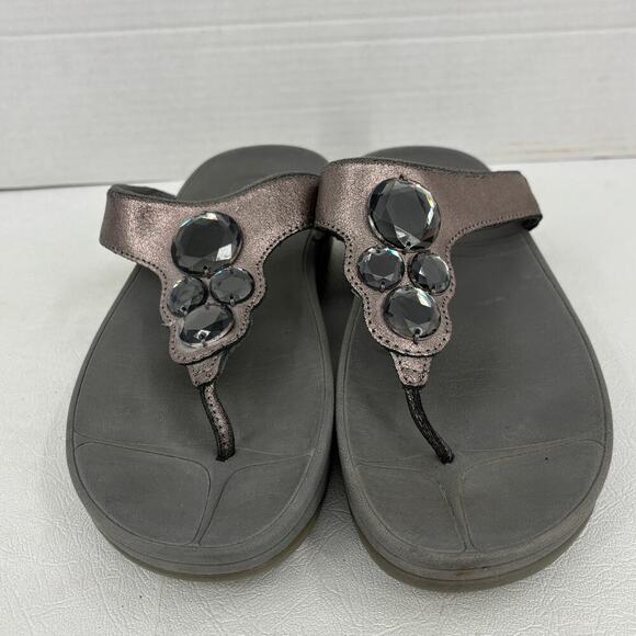 FitFlop Thong Sandals Size 8 Jeweled Metallic Slip On Toe Post Flip Flop Shimmer - Picture 4 of 10